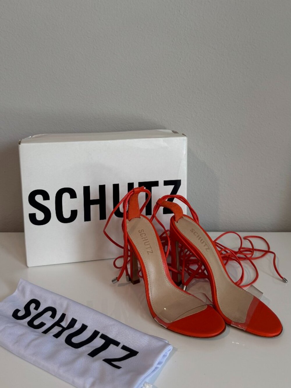 SCHUTZ Jessie Orange Vinyl Nappa Lace-Up Heels Size 6 NIB
